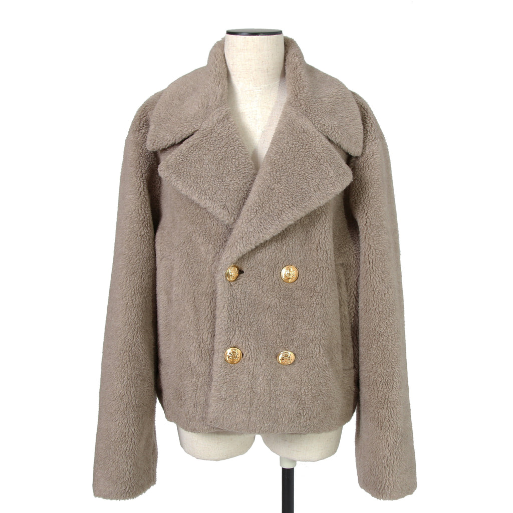 CELINE セリーヌ / 2023AW 美品 CASHMERE CABAN CROPPED FOURRURE / カシミア シルク / シアリング クロップド ファーコート / エディ期 / 2M825426T.18TP / size 38 (グレージュ)