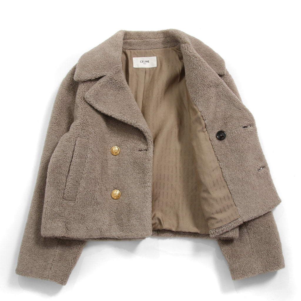 CELINE セリーヌ / 2023AW 美品 CASHMERE CABAN CROPPED FOURRURE / カシミア シルク / シアリング クロップド ファーコート / エディ期 / 2M825426T.18TP / size 38 (グレージュ)