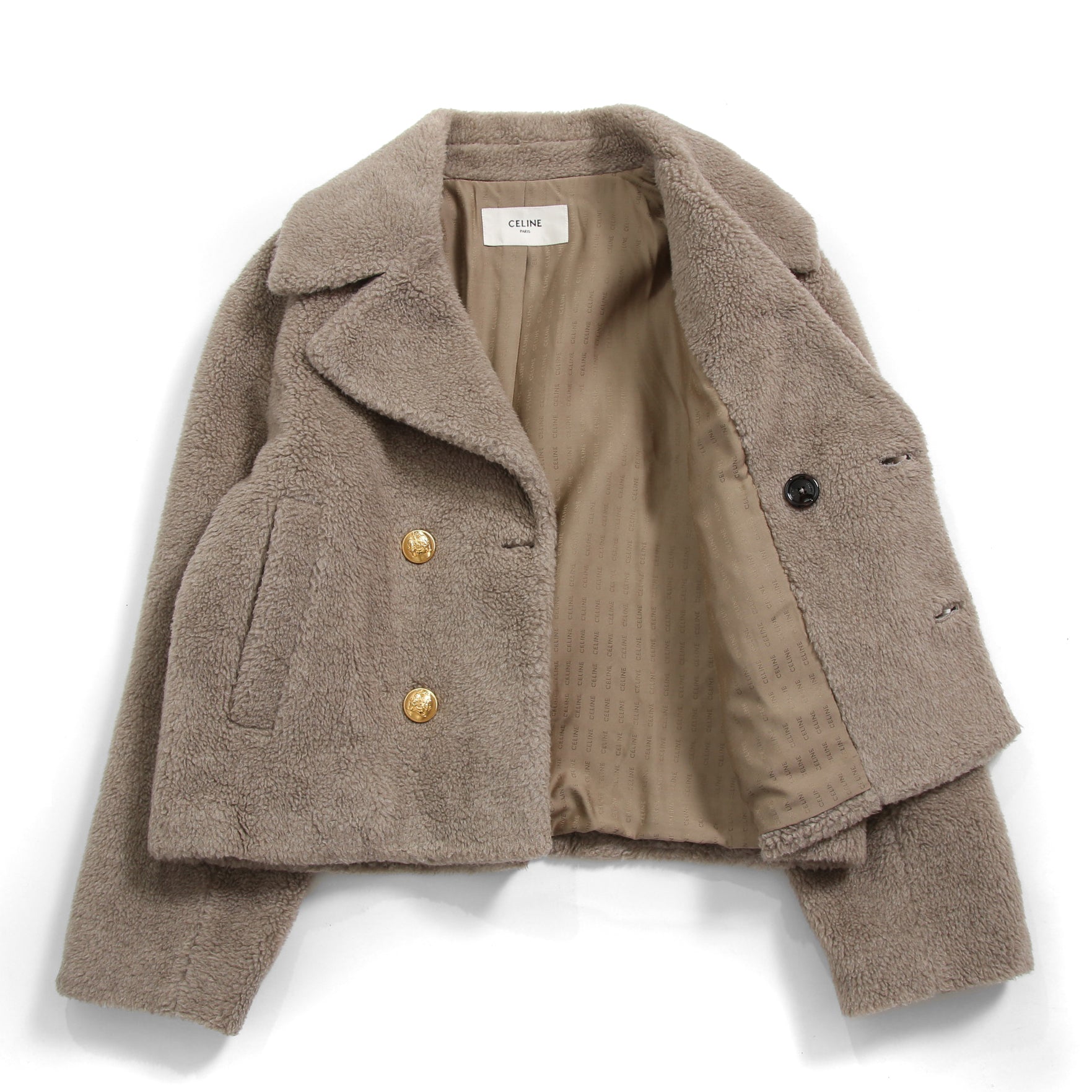 CELINE セリーヌ / 2023AW 美品 CASHMERE CABAN CROPPED FOURRURE / カシミア シルク / シアリング クロップド ファーコート / エディ期 / 2M825426T.18TP / size 38 (グレージュ)