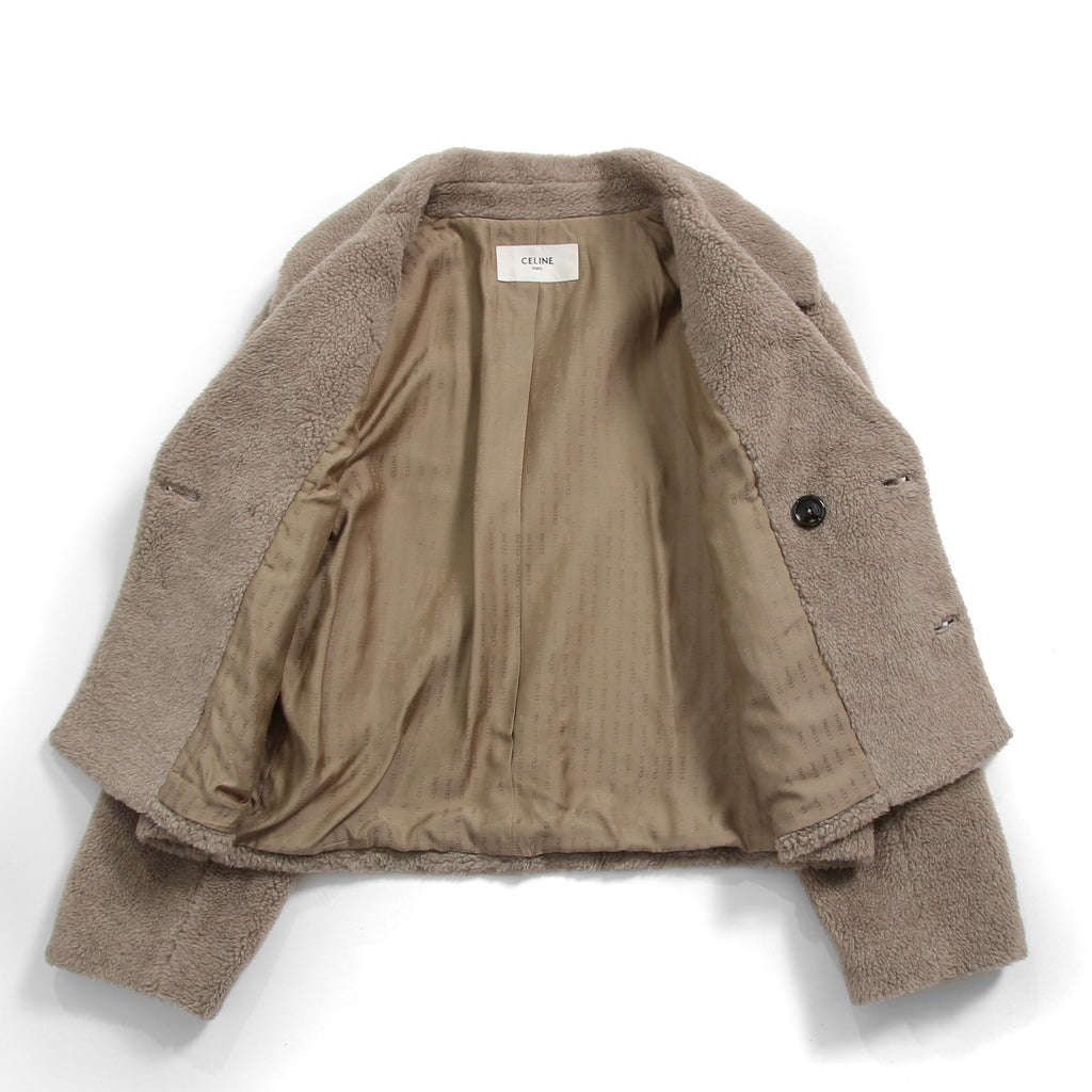 CELINE セリーヌ / 2023AW 美品 CASHMERE CABAN CROPPED FOURRURE / カシミア シルク / シアリング クロップド ファーコート / エディ期 / 2M825426T.18TP / size 38 (グレージュ)