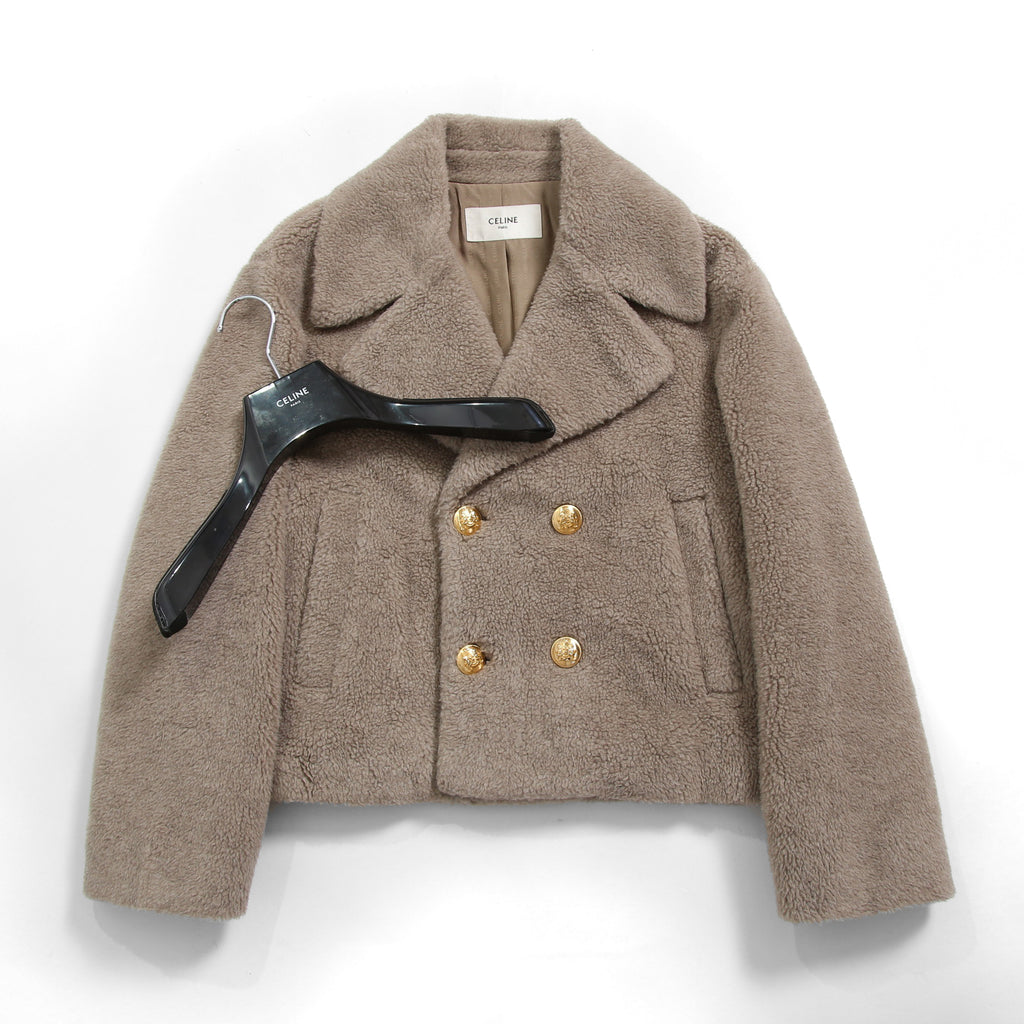 CELINE セリーヌ / 2023AW 美品 CASHMERE CABAN CROPPED FOURRURE / カシミア シルク / シアリング クロップド ファーコート / エディ期 / 2M825426T.18TP / size 38 (グレージュ)