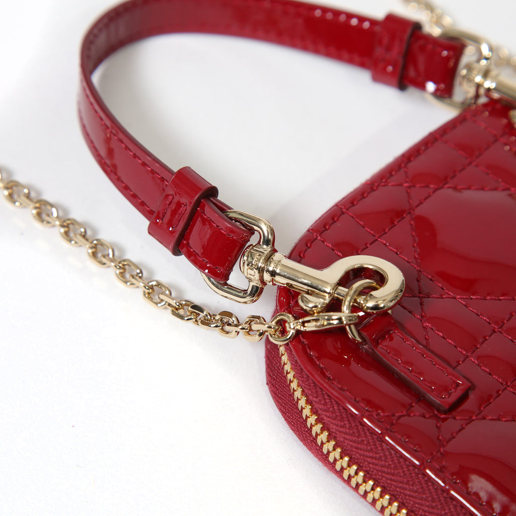 Christian Dior クリスチャンディオール / 美品 Lady Dior Call'in Dior フォンホルダー カナージュ パテントカーフスキン / ミニバッグ / CHERRY RED