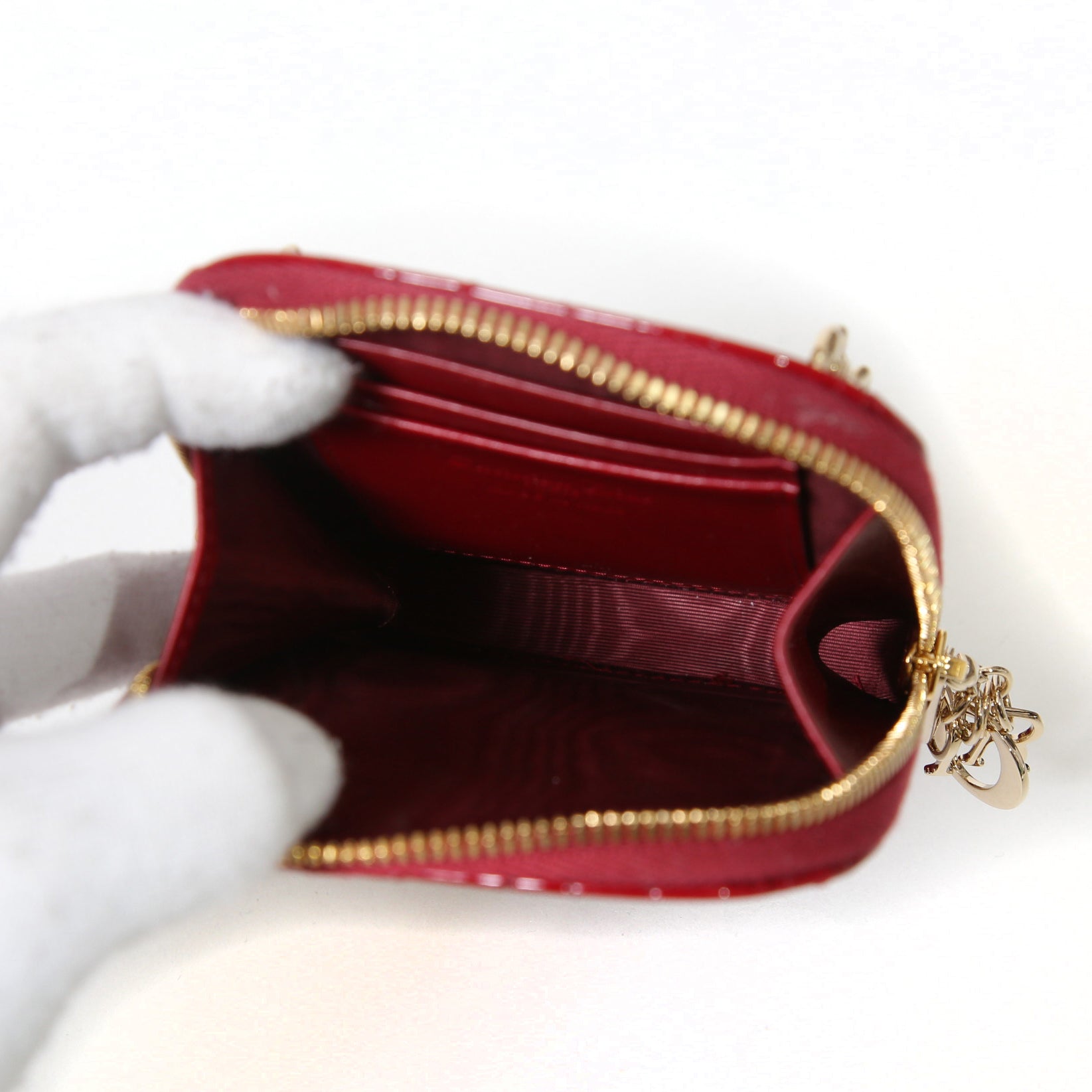 Christian Dior クリスチャンディオール / 美品 Lady Dior Call'in Dior フォンホルダー カナージュ パテントカーフスキン / ミニバッグ / CHERRY RED