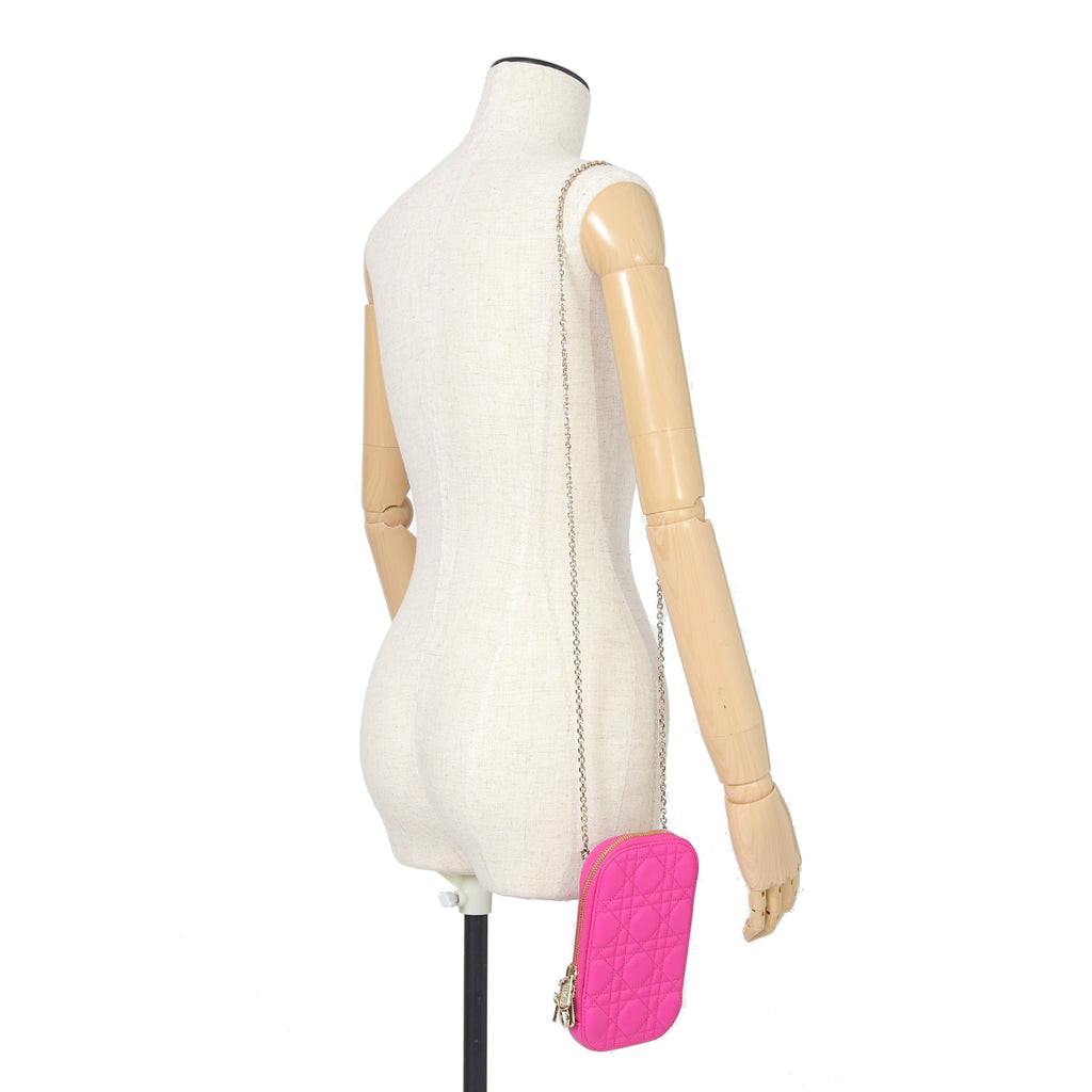 Christian Dior クリスチャンディオール / 美品 Lady Dior Call'in Dior フォンホルダー カナージュ ラムスキン / ミニバッグ / PINK ピンク