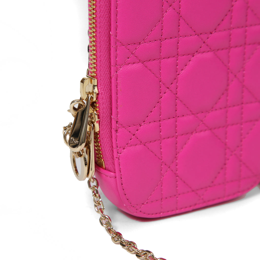 Christian Dior クリスチャンディオール / 美品 Lady Dior Call'in Dior フォンホルダー カナージュ ラムスキン / ミニバッグ / PINK ピンク