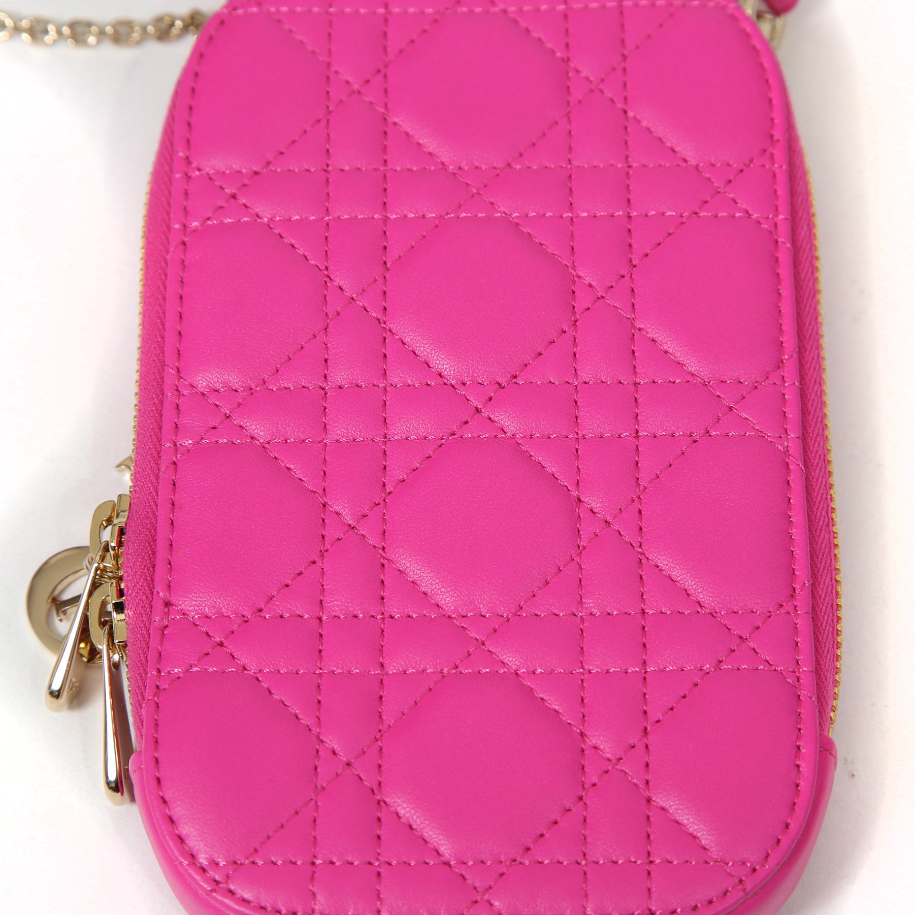 Christian Dior クリスチャンディオール / 美品 Lady Dior Call'in Dior フォンホルダー カナージュ ラムスキン / ミニバッグ / PINK ピンク