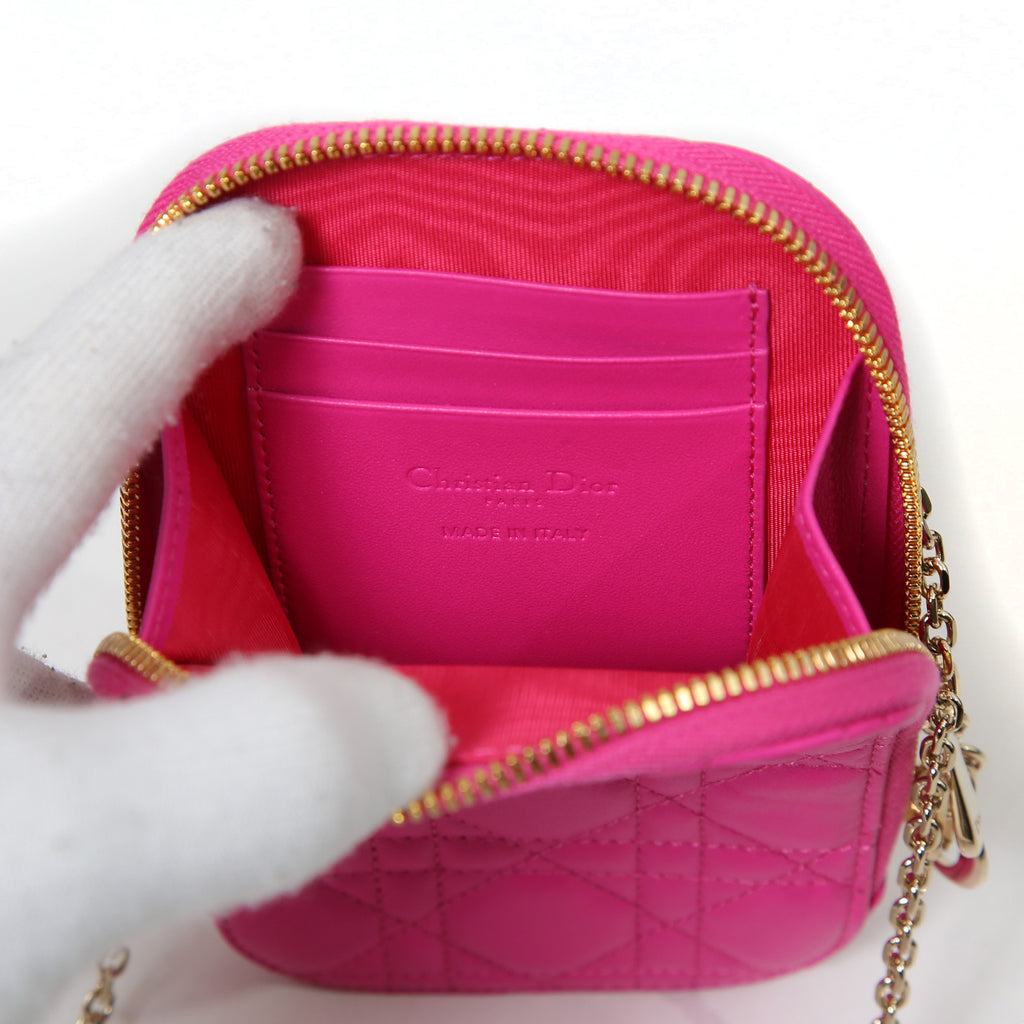 Christian Dior クリスチャンディオール / 美品 Lady Dior Call'in Dior フォンホルダー カナージュ ラムスキン / ミニバッグ / PINK ピンク