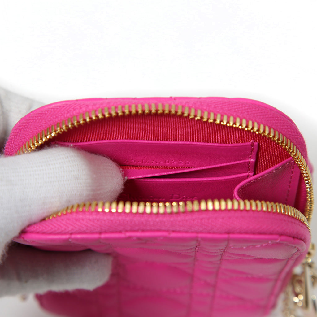 Christian Dior クリスチャンディオール / 美品 Lady Dior Call'in Dior フォンホルダー カナージュ ラムスキン / ミニバッグ / PINK ピンク