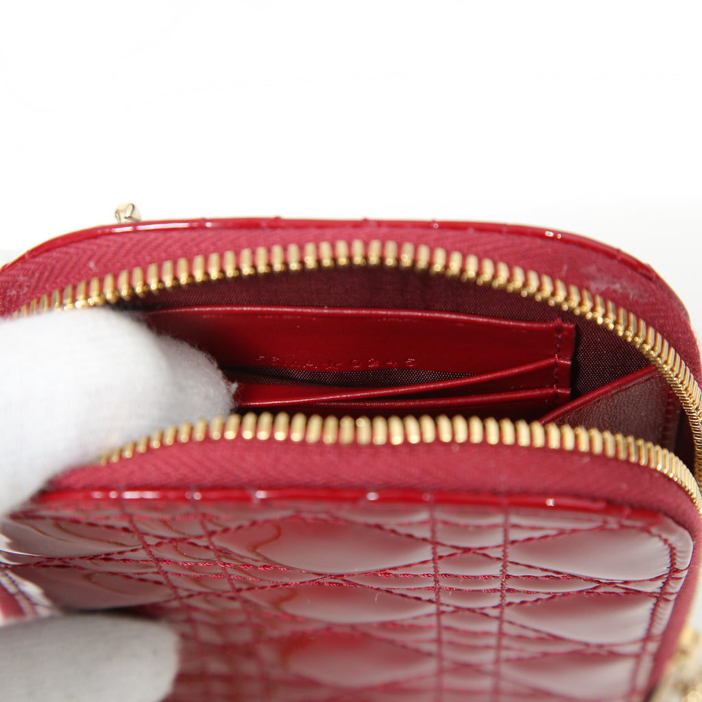 Christian Dior クリスチャンディオール / 美品 Lady Dior Call'in Dior フォンホルダー カナージュ パテントカーフスキン / ミニバッグ / CHERRY RED