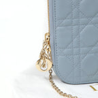 Christian Dior クリスチャンディオール / 美品 Lady Dior Call'in Dior フォンホルダー カナージュ ラムスキン / ミニバッグ / クラウドブルー
