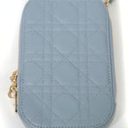 Christian Dior クリスチャンディオール / 美品 Lady Dior Call'in Dior フォンホルダー カナージュ ラムスキン / ミニバッグ / クラウドブルー
