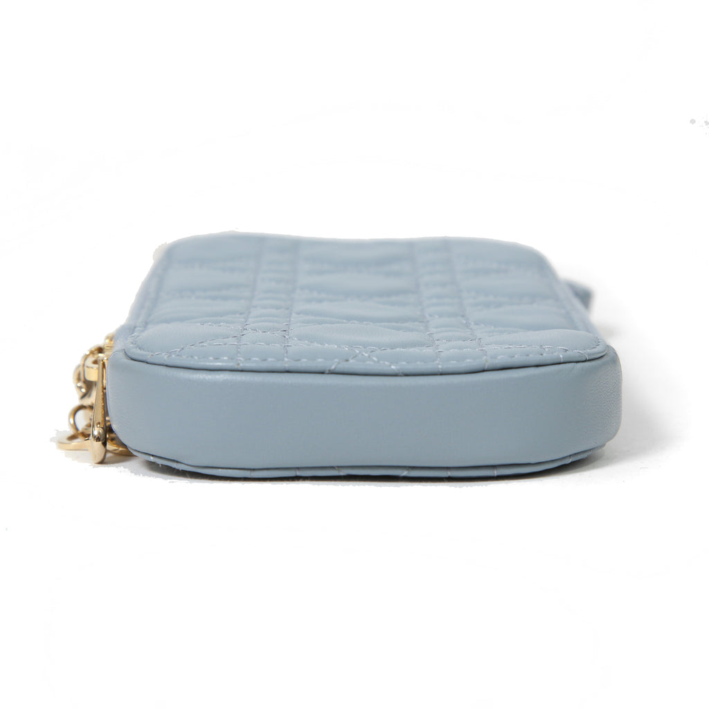 Christian Dior クリスチャンディオール / 美品 Lady Dior Call'in Dior フォンホルダー カナージュ ラムスキン / ミニバッグ / クラウドブルー