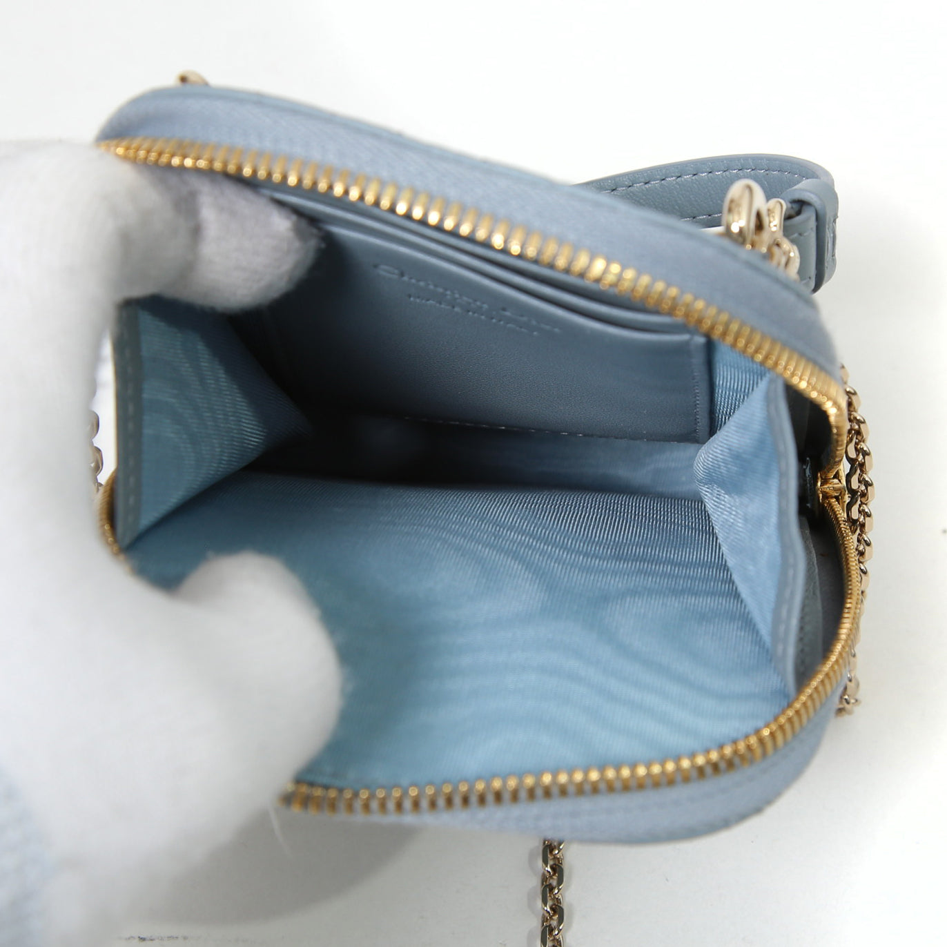 Christian Dior クリスチャンディオール / 美品 Lady Dior Call'in Dior フォンホルダー カナージュ ラムスキン / ミニバッグ / クラウドブルー