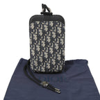 Chrstian Dior クリスチャンディオール / 美品 オブリーク ジャガード カーフスキン フォンポーチ / スマホ ショルダー バッグ (BLACK)