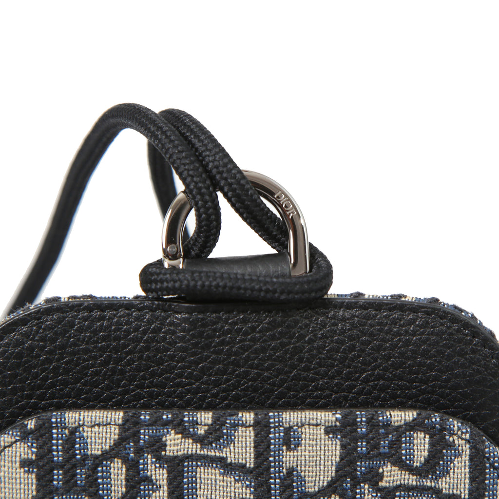 Chrstian Dior クリスチャンディオール / 美品 オブリーク ジャガード カーフスキン フォンポーチ / スマホ ショルダー バッグ (BLACK)