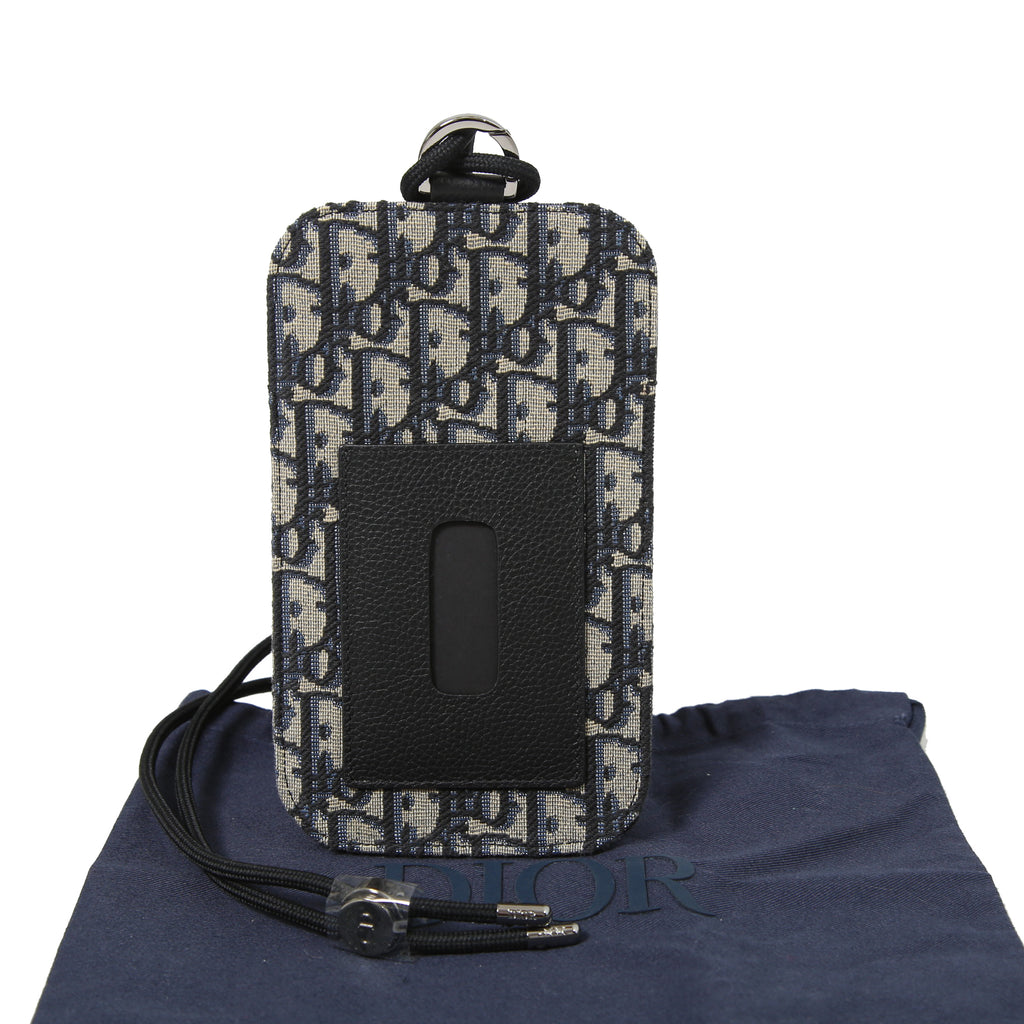 Chrstian Dior クリスチャンディオール / 美品 オブリーク ジャガード カーフスキン フォンポーチ / スマホ ショルダー バッグ (BLACK)