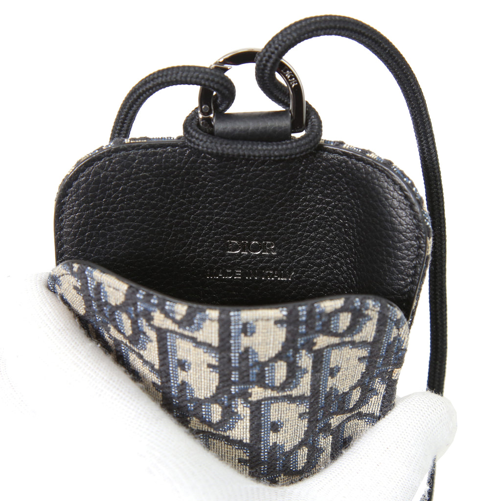Chrstian Dior クリスチャンディオール / 美品 オブリーク ジャガード カーフスキン フォンポーチ / スマホ ショルダー バッグ (BLACK)