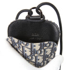 Chrstian Dior クリスチャンディオール / 美品 オブリーク ジャガード カーフスキン フォンポーチ / スマホ ショルダー バッグ (BLACK)