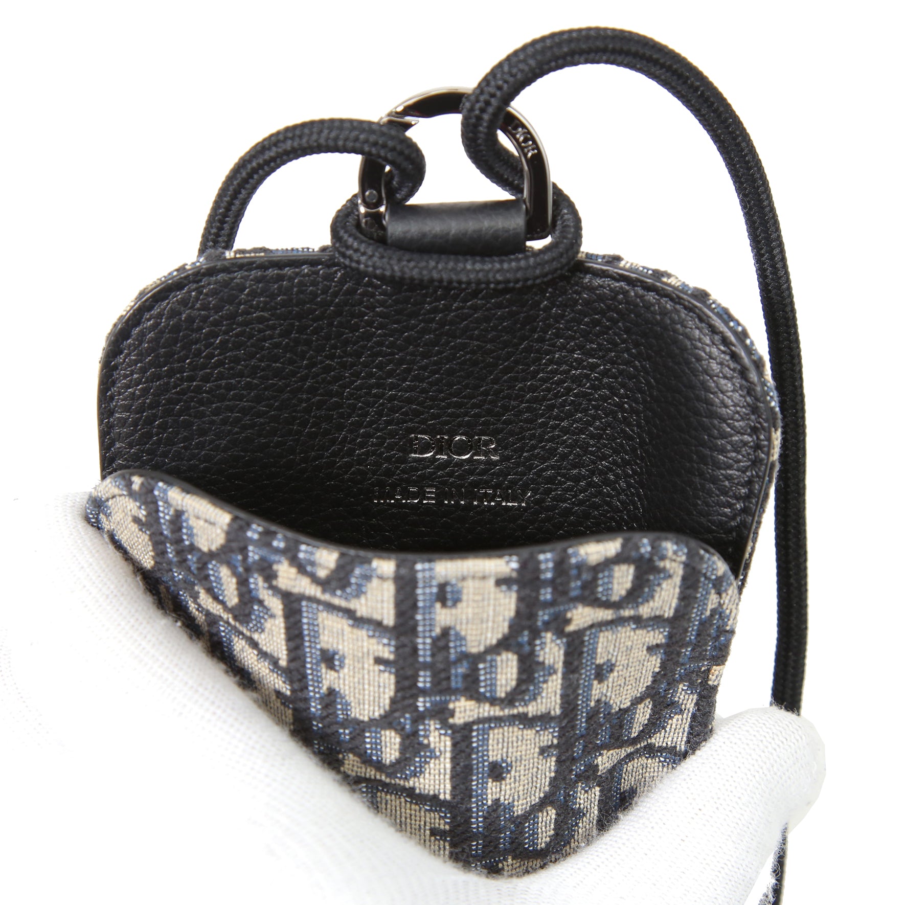 Chrstian Dior クリスチャンディオール / 美品 オブリーク ジャガード カーフスキン フォンポーチ / スマホ ショルダー バッグ (BLACK)