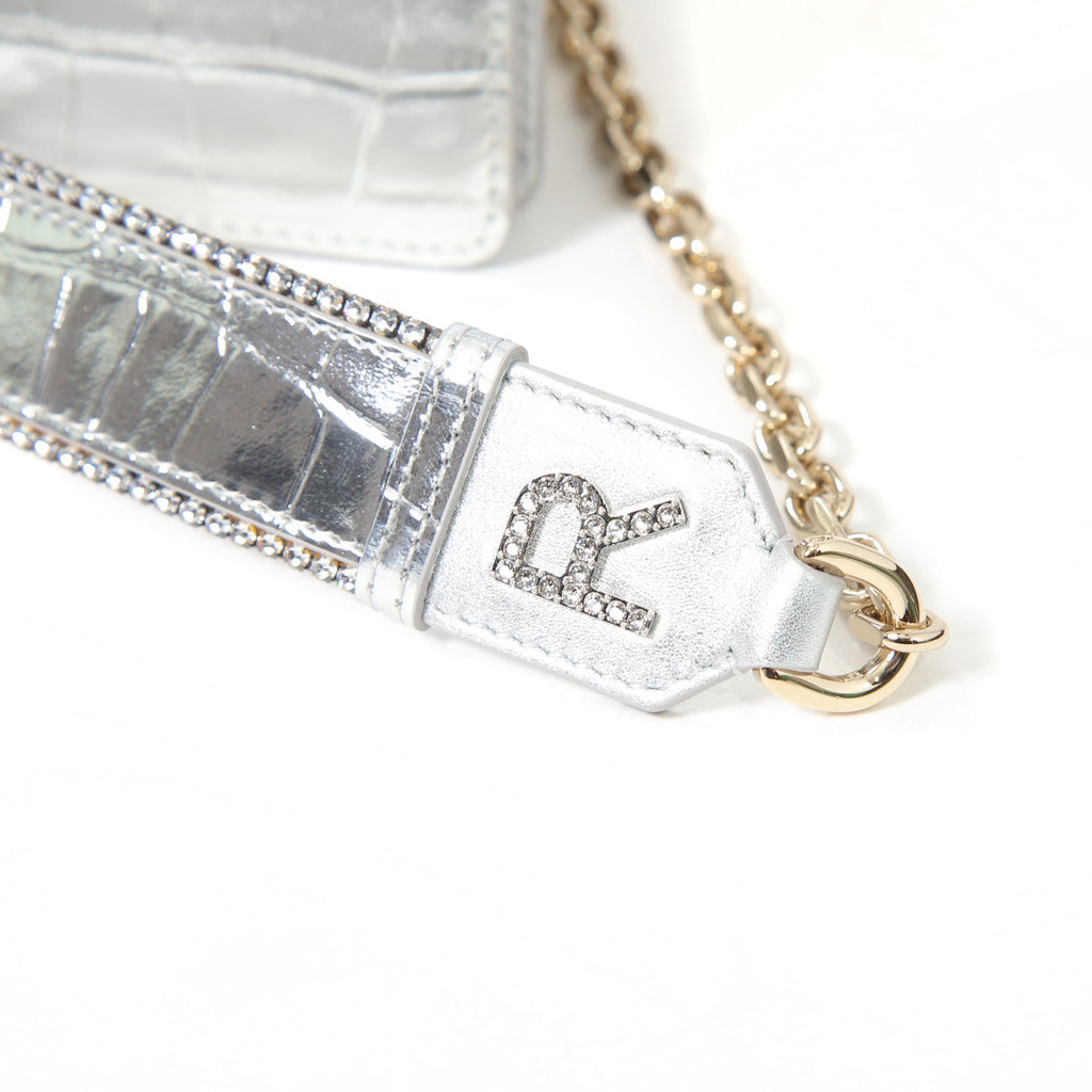 ROGER VIVIER ロジェ ヴィヴィエ/ 21SS 美品Miss Vivier Pocket in Pelle / クロコ型押し フォン ポーチ / スマホ ショルダー バッグ ケース / SILVER