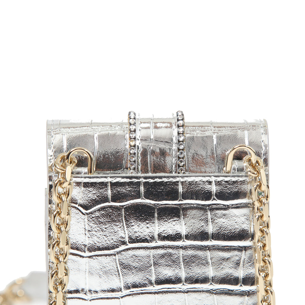 ROGER VIVIER ロジェ ヴィヴィエ/ 21SS 美品Miss Vivier Pocket in Pelle / クロコ型押し フォン ポーチ / スマホ ショルダー バッグ ケース / SILVER