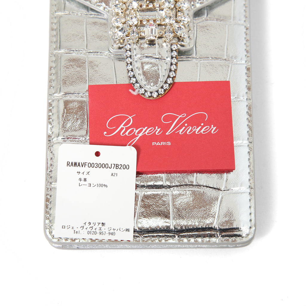 ROGER VIVIER ロジェ ヴィヴィエ/ 21SS 美品Miss Vivier Pocket in Pelle / クロコ型押し フォン ポーチ / スマホ ショルダー バッグ ケース / SILVER