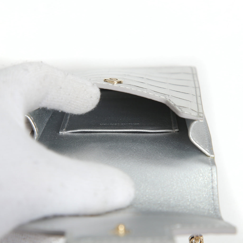 ROGER VIVIER ロジェ ヴィヴィエ/ 21SS 美品Miss Vivier Pocket in Pelle / クロコ型押し フォン ポーチ / スマホ ショルダー バッグ ケース / SILVER