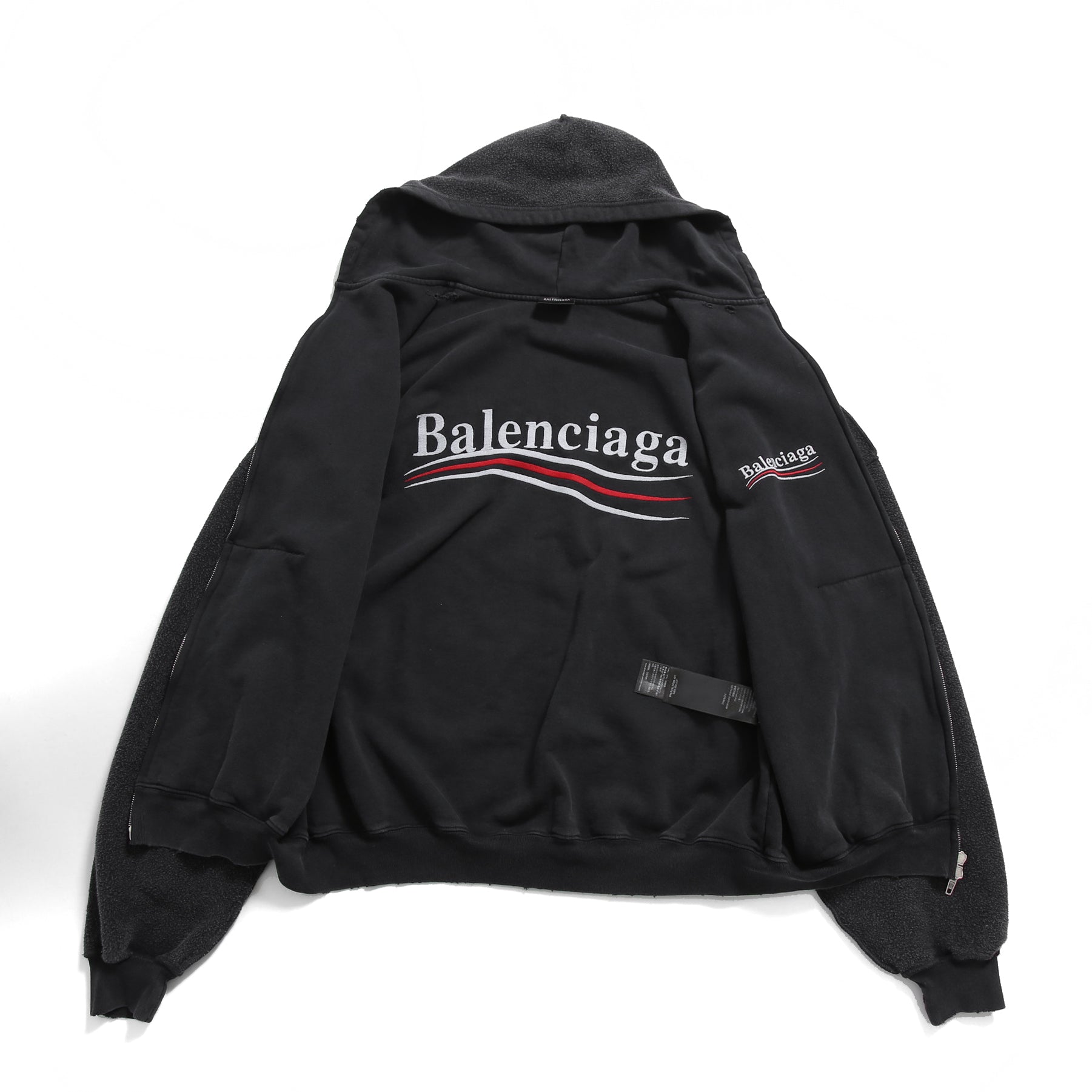 BALENCIAGA バレンシアガ / 24SS 美品 POLITICAL CAMPAIGN INSIDE-OUT ZIP-UP HOODIE / パーカー / size 2 (フェード ブラック)