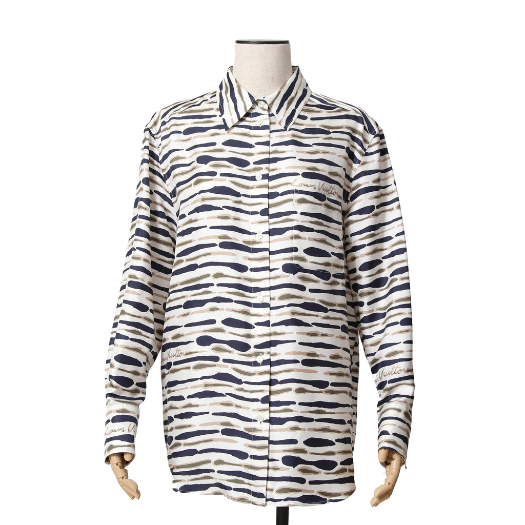Louis Vitton ルイヴィトン / 22AW 美品 アニマルプリント 総柄 シルク 長袖シャツ / RW222J NY2 FNBL23 / size 36 (WHITE) ユニセックス