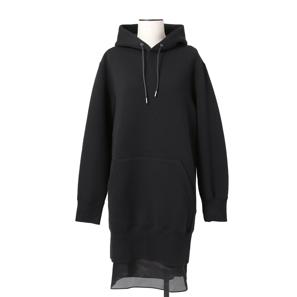 sacai サカイ / 23AW 美品 スポンジスウェット ロング フーディ / バックジップ / キャミソール付 / 23-06828 / size 3 (BLACK)