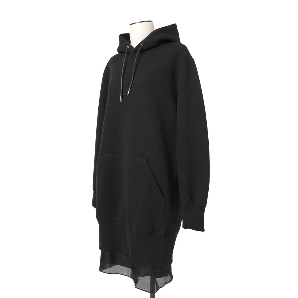 sacai サカイ / 23AW 美品 スポンジスウェット ロング フーディ / バックジップ / キャミソール付 / 23-06828 / size 3 (BLACK)