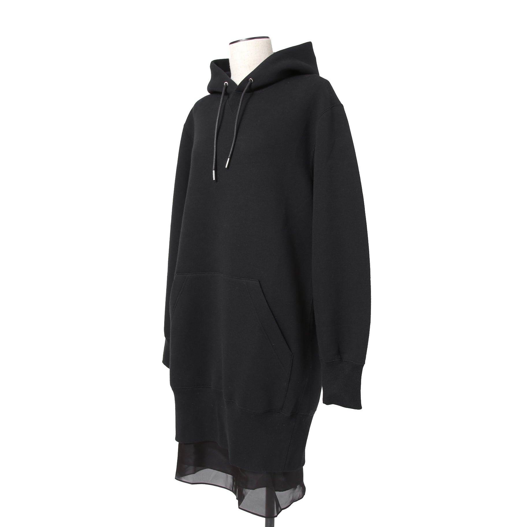 sacai サカイ / 23AW 美品 スポンジスウェット ロング フーディ / バックジップ / キャミソール付 / 23-06828 / size 3 (BLACK)