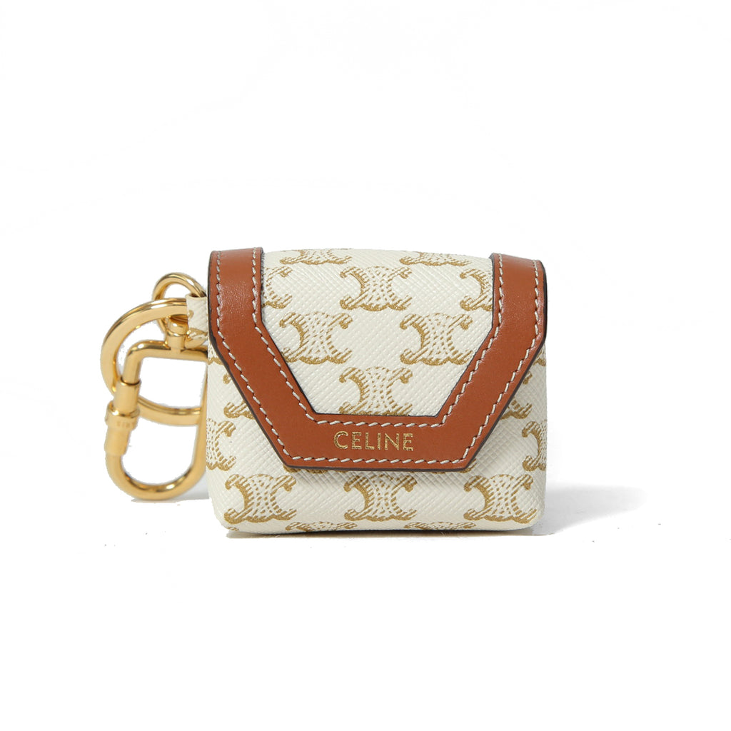 CELINE セリーヌ / ミニ バーティカル カバ / トリオンフ キャンバス カーフレザー / エアポッズケース / WHITE