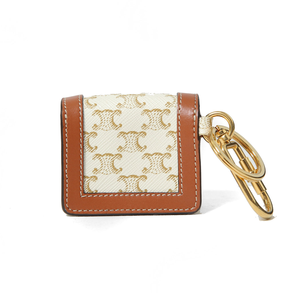 CELINE セリーヌ / ミニ バーティカル カバ / トリオンフ キャンバス カーフレザー / エアポッズケース / WHITE