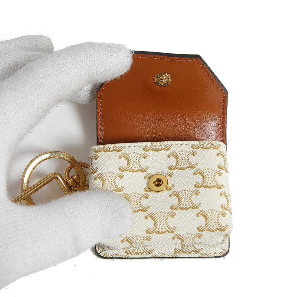 CELINE セリーヌ / ミニ バーティカル カバ / トリオンフ キャンバス カーフレザー / エアポッズケース / WHITE