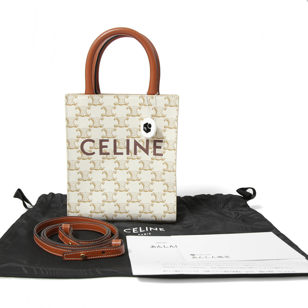 CELINE セリーヌ / ミニ バーティカル カバ / トリオンフ キャンバス カーフレザー / 2WAYバッグ / トート ショルダーバッグ / WHITE