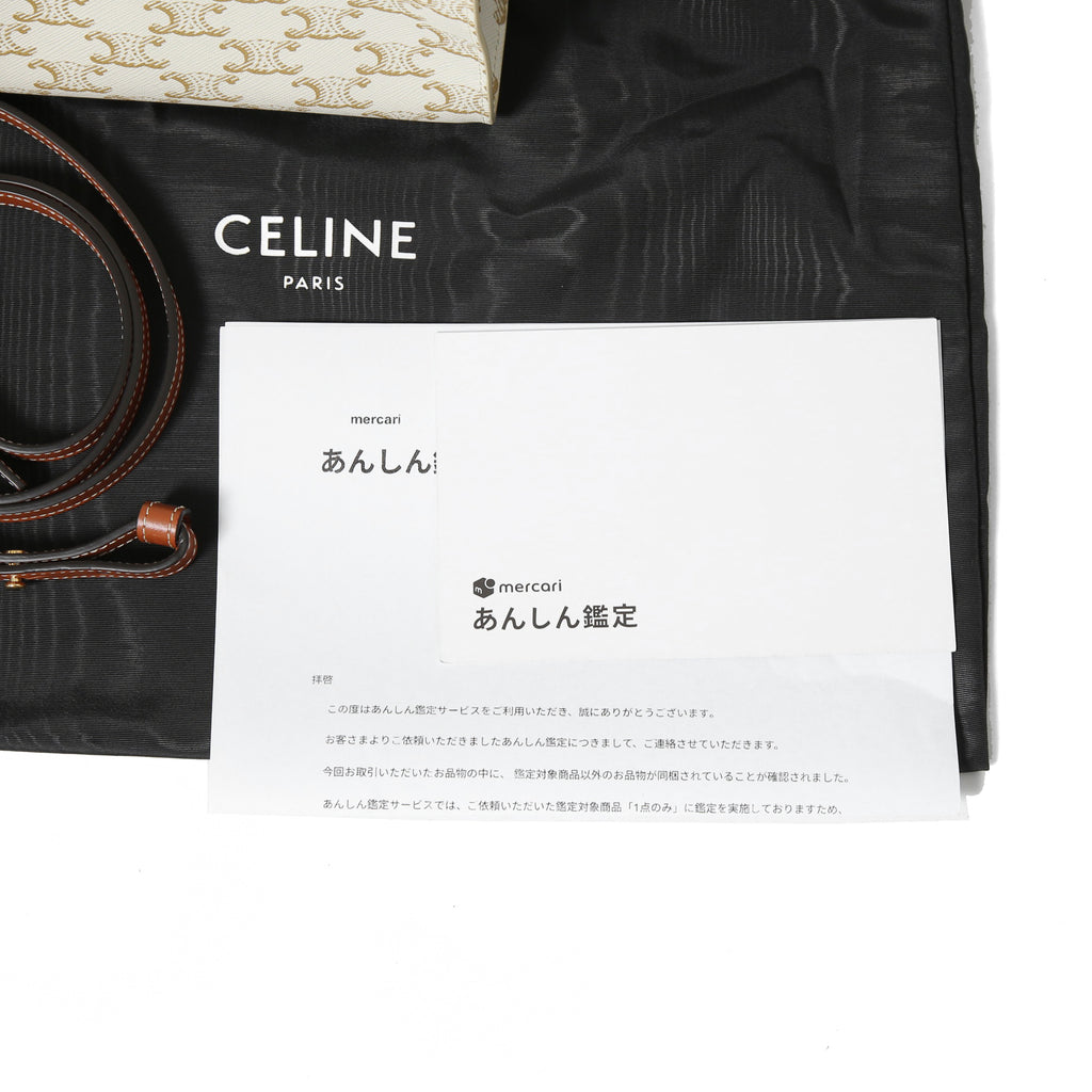 CELINE セリーヌ / ミニ バーティカル カバ / トリオンフ キャンバス カーフレザー / 2WAYバッグ / トート ショルダーバッグ / WHITE