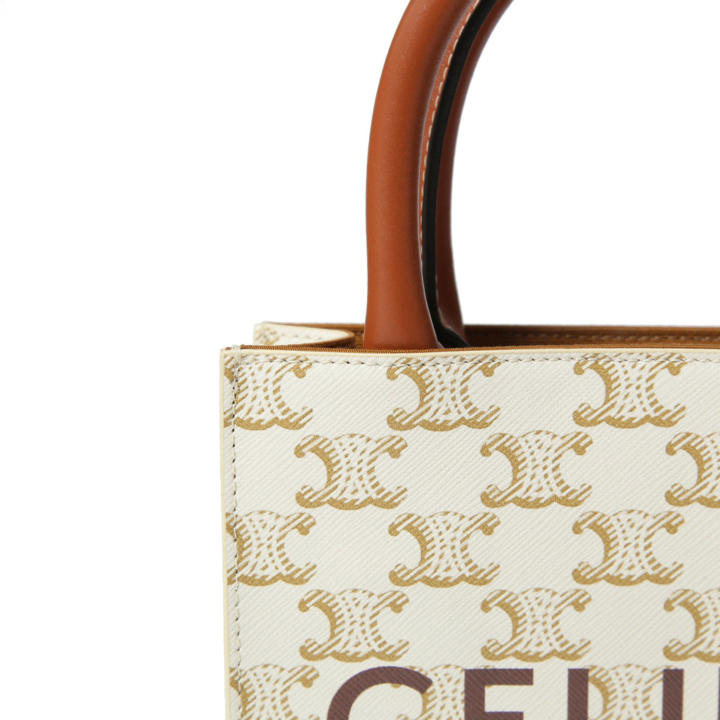 CELINE セリーヌ / ミニ バーティカル カバ / トリオンフ キャンバス カーフレザー / 2WAYバッグ / トート ショルダーバッグ / WHITE