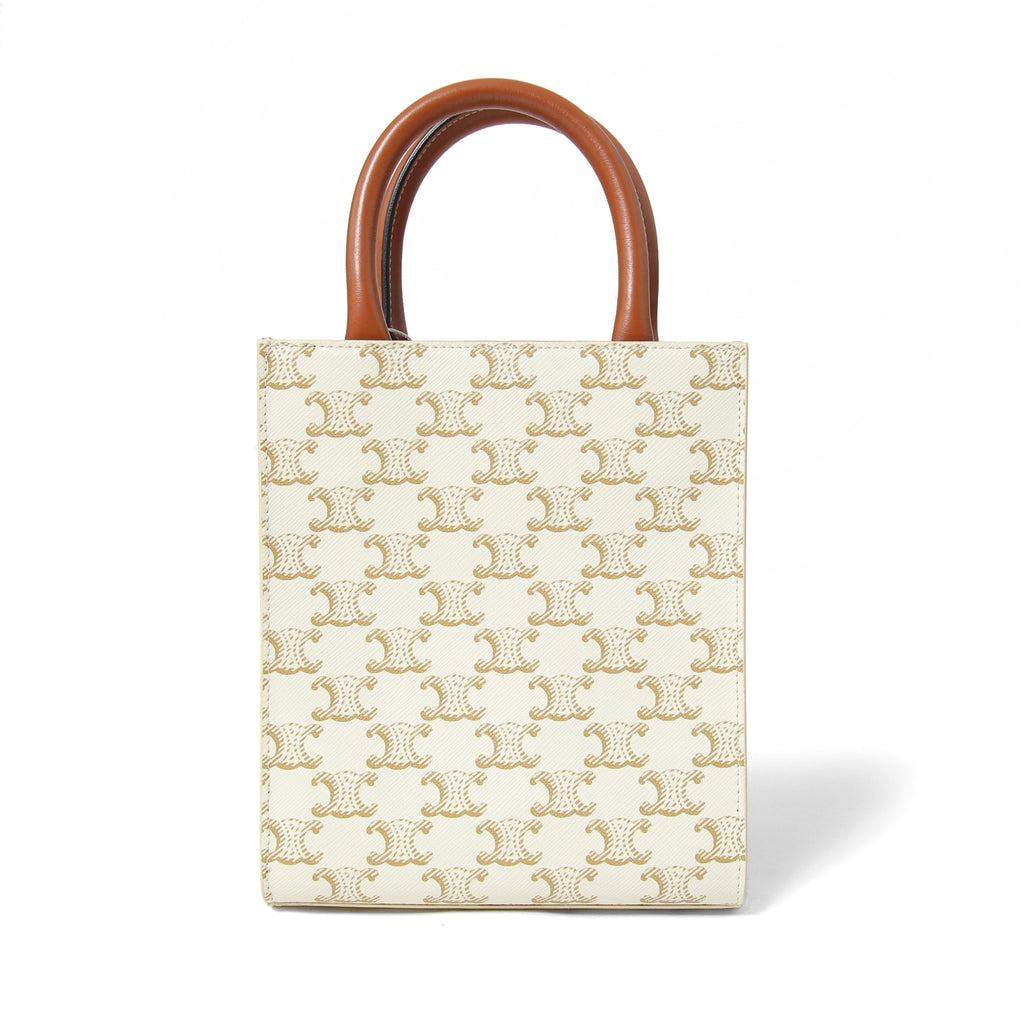 CELINE セリーヌ / ミニ バーティカル カバ / トリオンフ キャンバス カーフレザー / 2WAYバッグ / トート ショルダーバッグ / WHITE