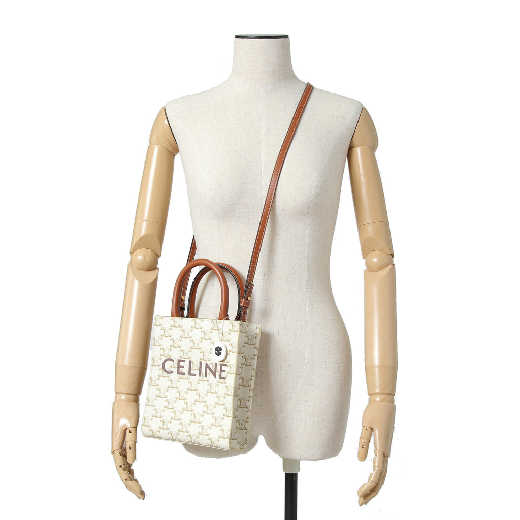 CELINE セリーヌ / ミニ バーティカル カバ / トリオンフ キャンバス カーフレザー / 2WAYバッグ / トート ショルダーバッグ / WHITE