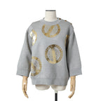 LOUIS VUITTON ルイヴィトン / 美品 21AW シグネチャー スリークオータースリーブ スウェット / シルク カシミア / size L (GRAY)