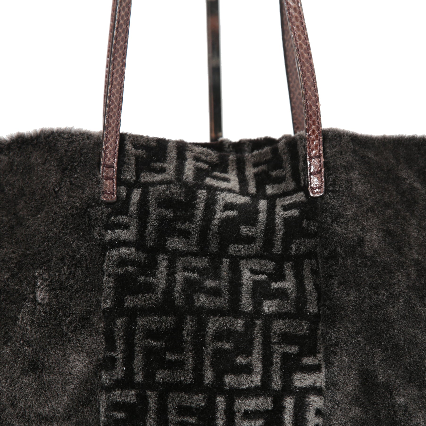 フェンディ / 2011年商品 美品 おまけ付 ズッカ柄 ムートン トート バッグ / SHOPING ROLL BAG MD / 8BH126 00EKE F0NCP / DARK GRAY