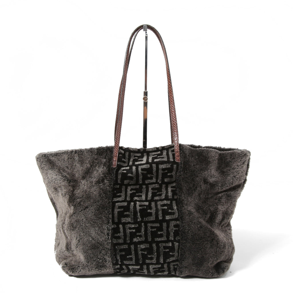 フェンディ / 2011年商品 美品 おまけ付 ズッカ柄 ムートン トート バッグ / SHOPING ROLL BAG MD / 8BH126 00EKE F0NCP / DARK GRAY