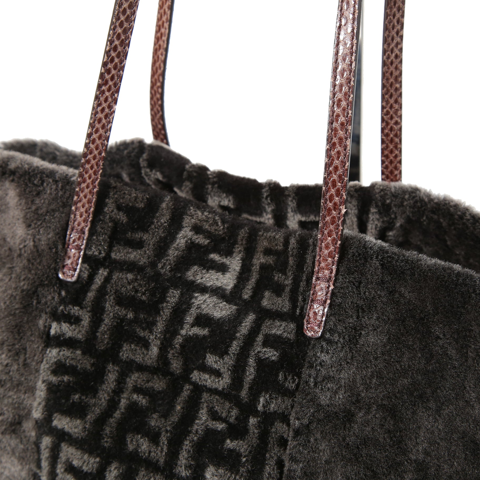 フェンディ / 2011年商品 美品 おまけ付 ズッカ柄 ムートン トート バッグ / SHOPING ROLL BAG MD / 8BH126 00EKE F0NCP / DARK GRAY