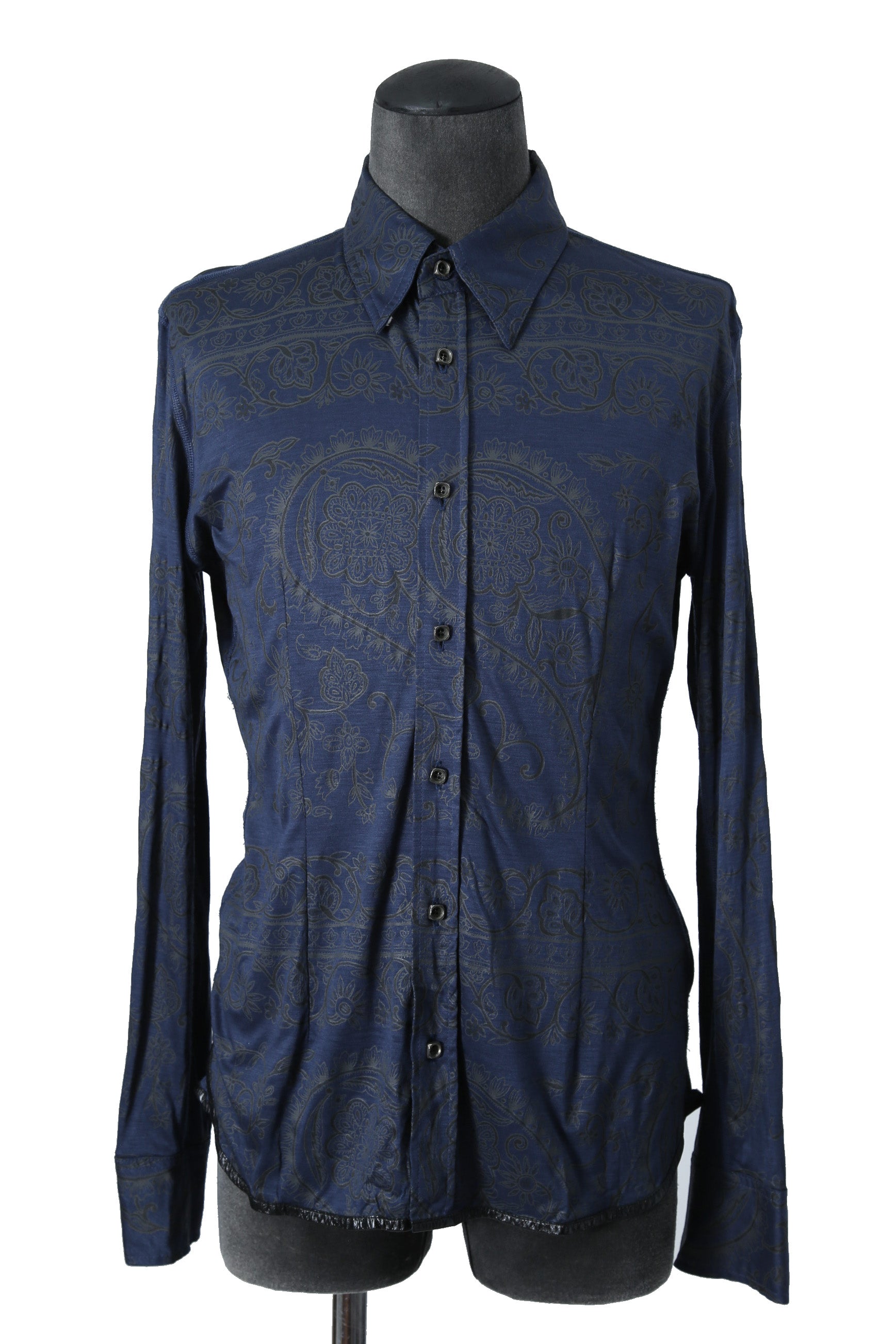 美品 イサムカタヤマバックラッシュ / レーヨン シルク ペイズリー総柄 シャツ / 1513-01 / size M (BLUE)