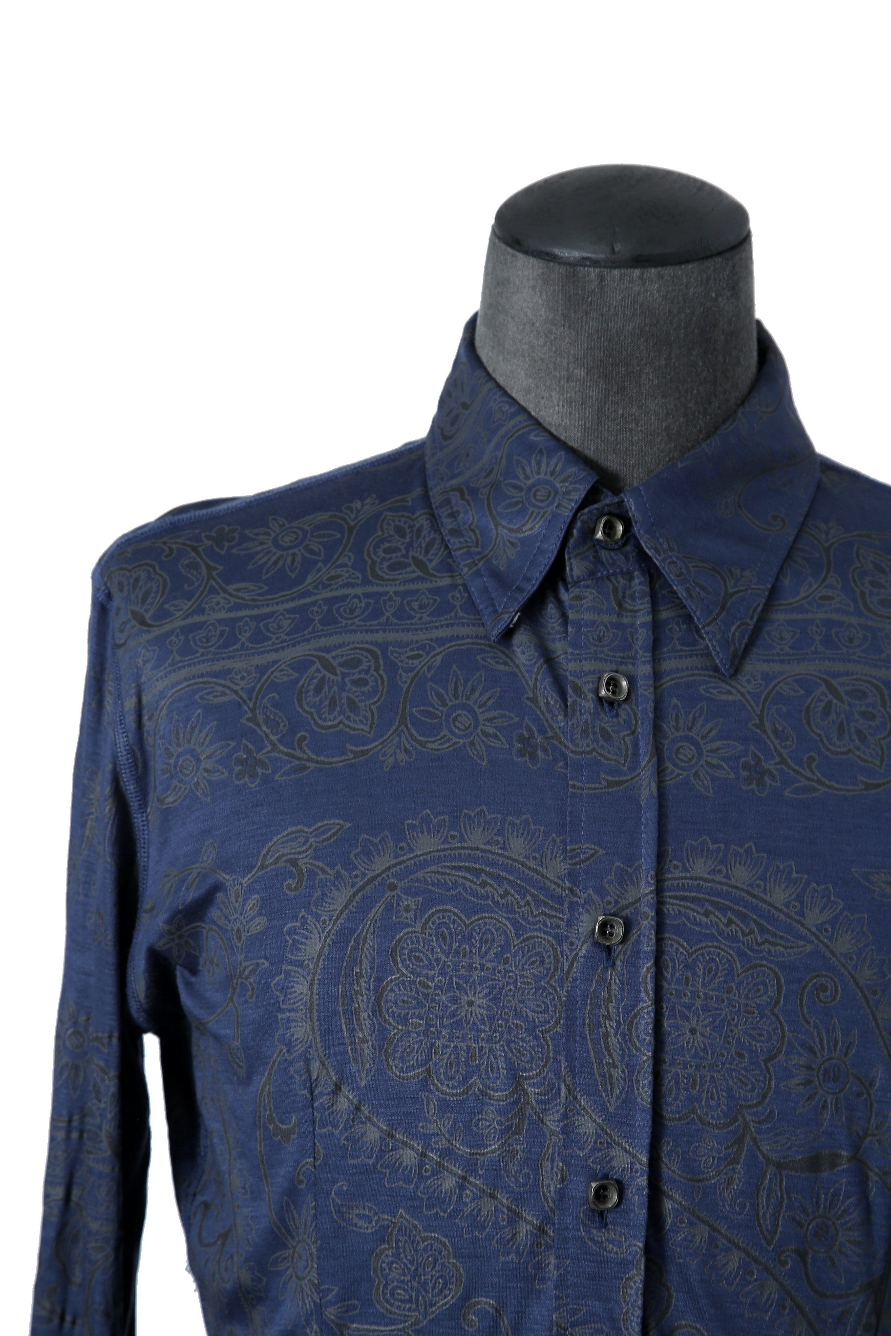 美品 イサムカタヤマバックラッシュ / レーヨン シルク ペイズリー総柄 シャツ / 1513-01 / size M (BLUE)