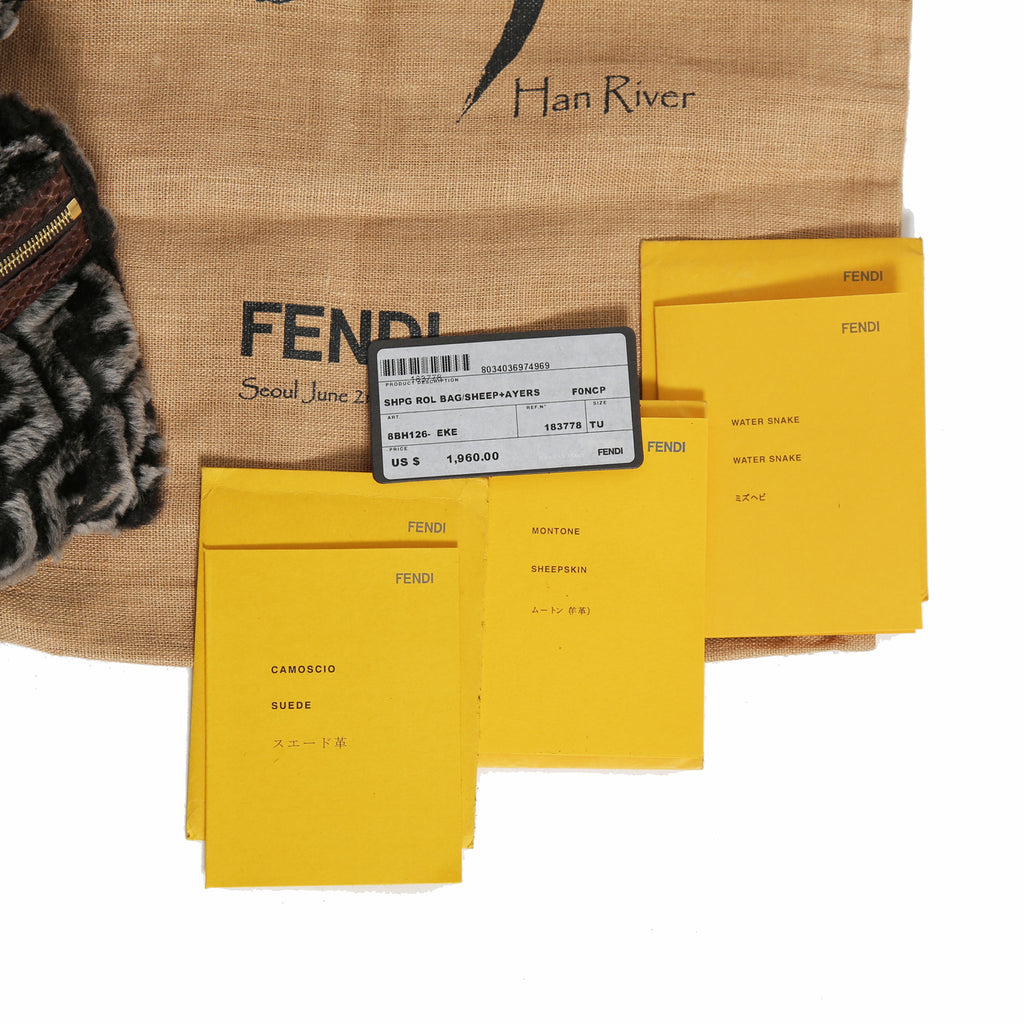 フェンディ / 2011年商品 美品 おまけ付 ズッカ柄 ムートン トート バッグ / SHOPING ROLL BAG MD / 8BH126 00EKE F0NCP / DARK GRAY