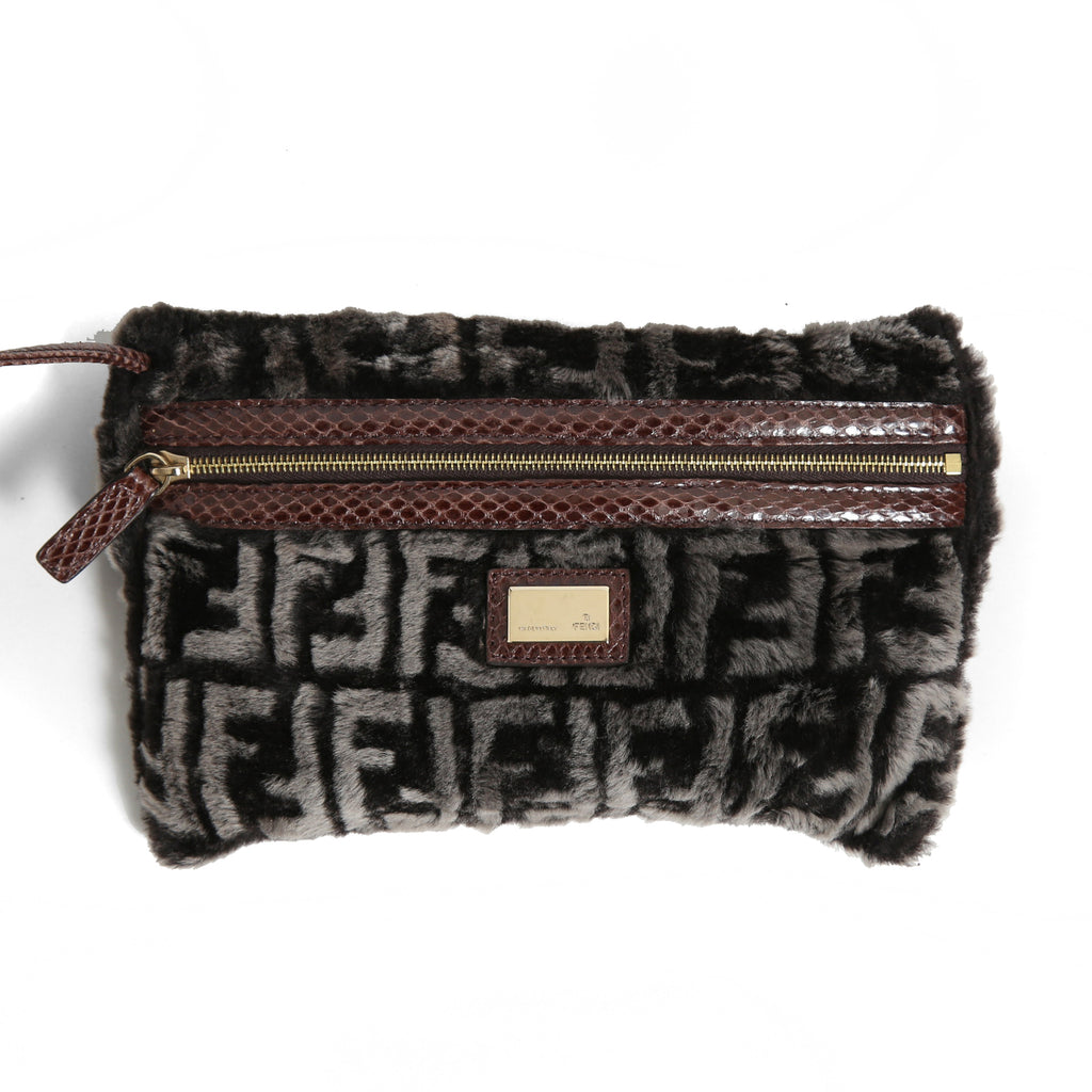 フェンディ / 2011年商品 美品 おまけ付 ズッカ柄 ムートン トート バッグ / SHOPING ROLL BAG MD / 8BH126 00EKE F0NCP / DARK GRAY