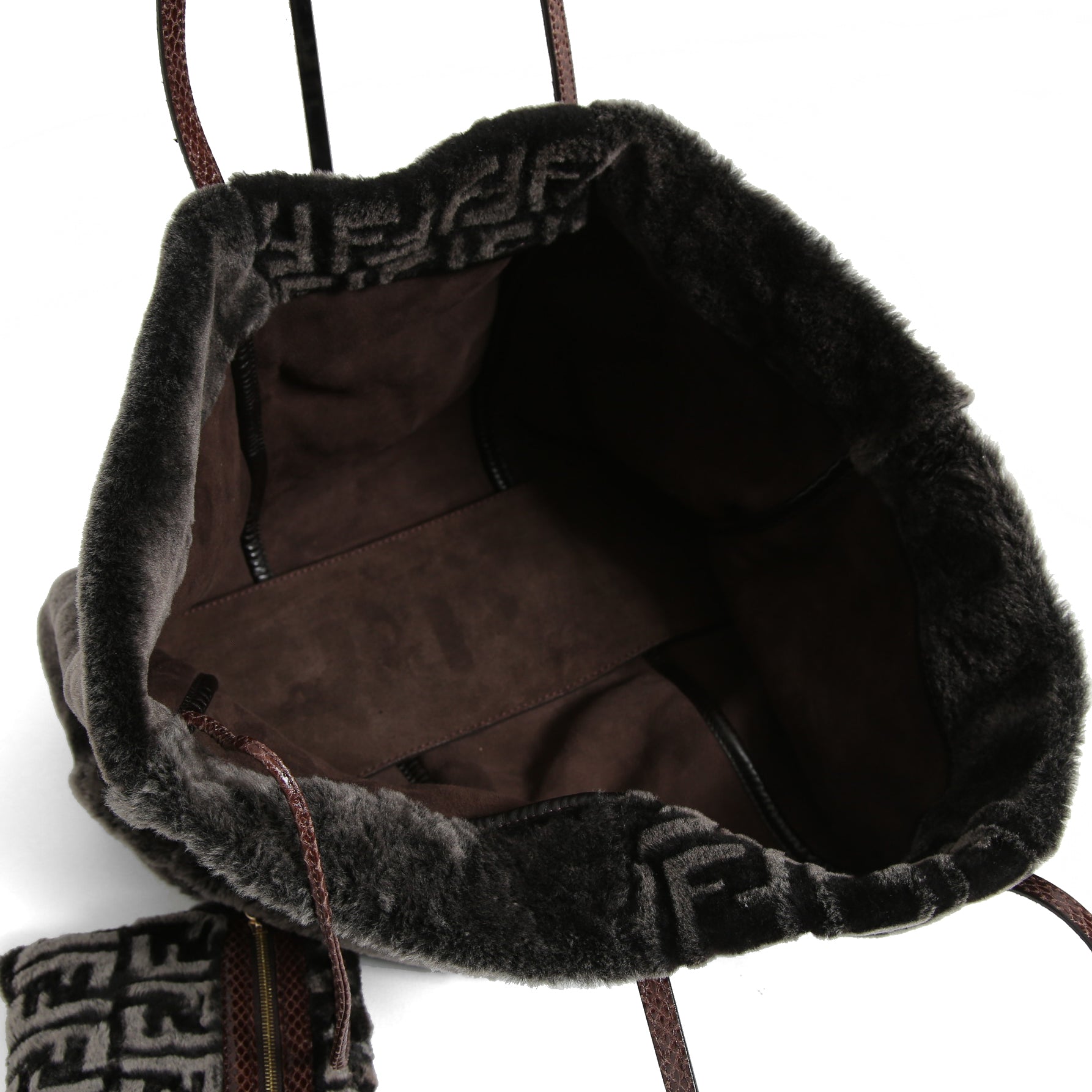 フェンディ / 2011年商品 美品 おまけ付 ズッカ柄 ムートン トート バッグ / SHOPING ROLL BAG MD / 8BH126 00EKE F0NCP / DARK GRAY