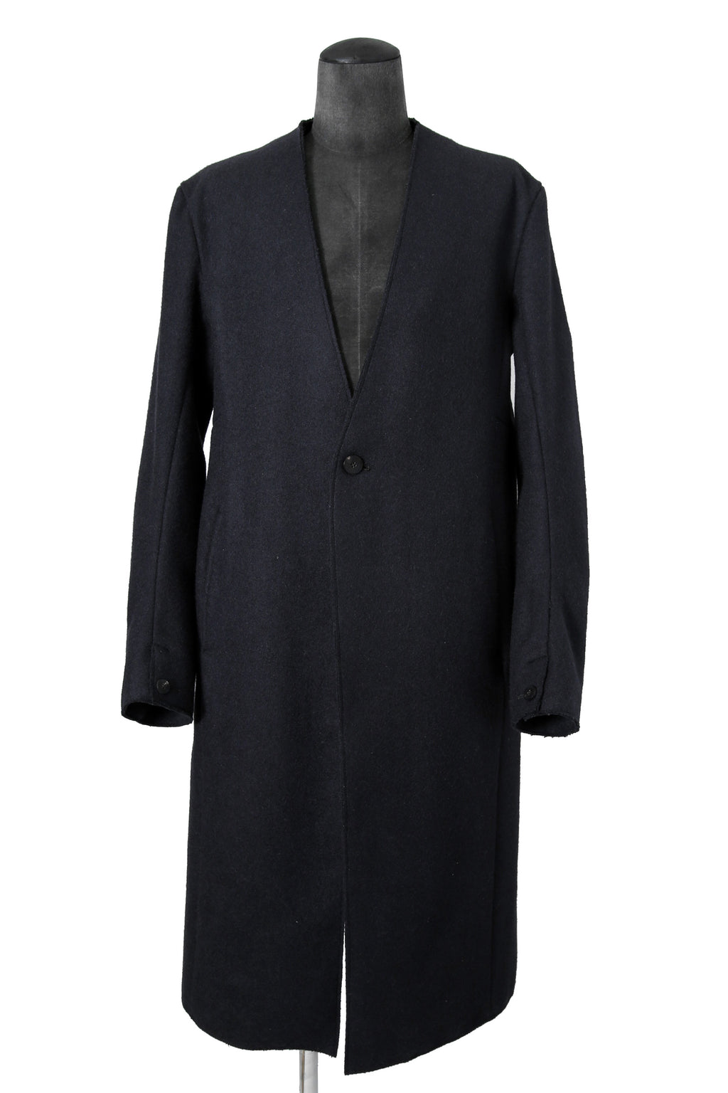 新品 incarnation インカネーション / 24AW 現行パターン WOOL LINED LAPELLESS LONG COAT size M (NAVY BLACK) T92 ウール コート